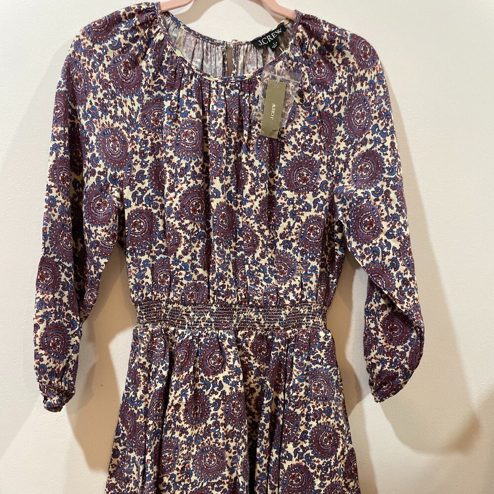NWT J.Crew Palermo Smocked-Waist Mini Dress Floral Bouquet Linen XS $168 - Picture 3 of 8